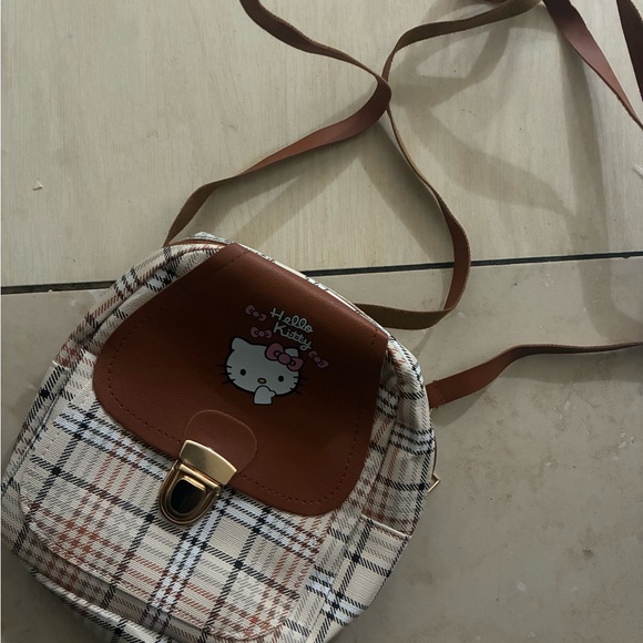 Girls Hello Kitty Brown and Cream Plaid Backpack - Picture 2 of 3